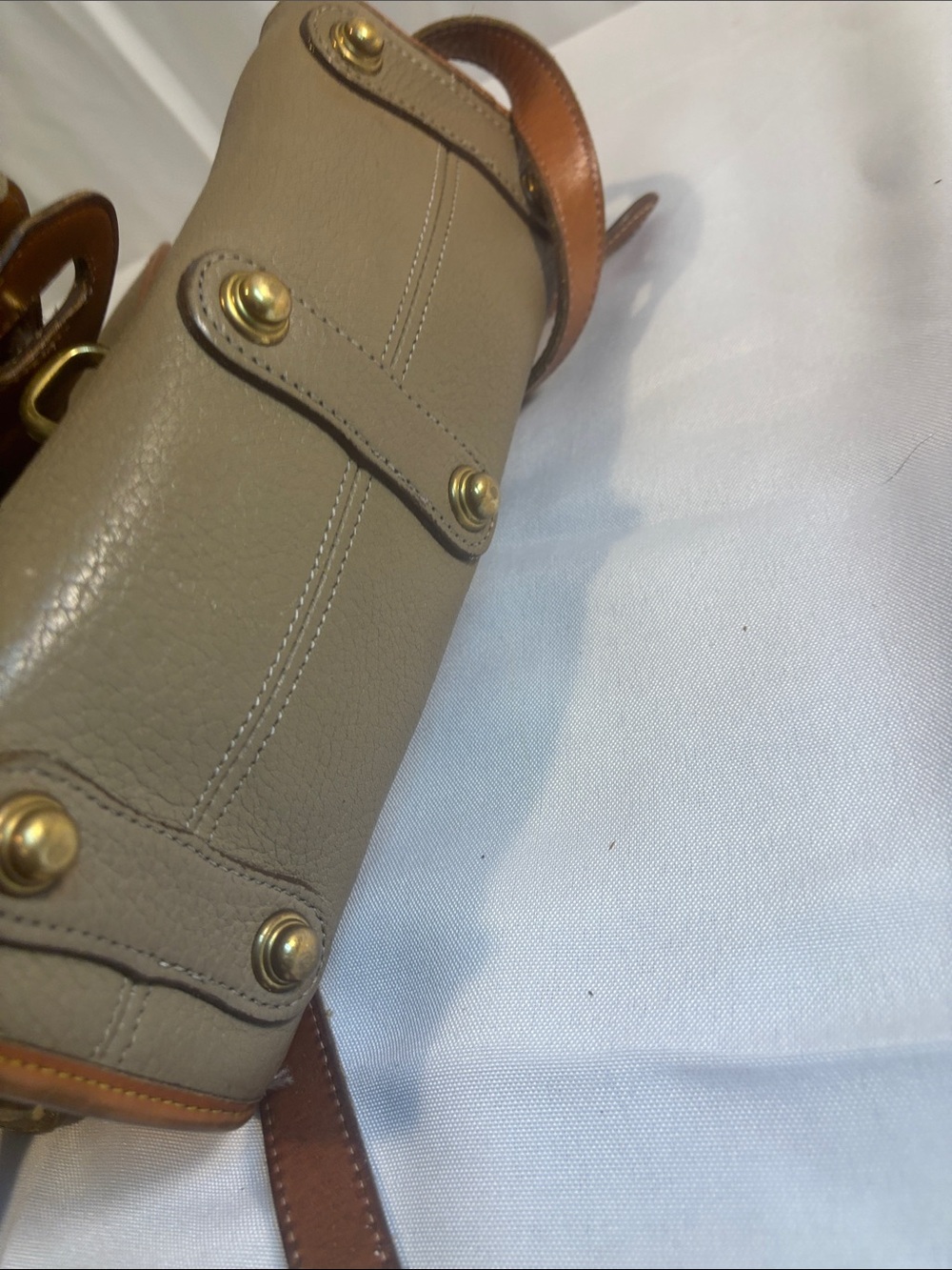 Dooney & Bourke Taupe Leather Shoulder Bag with Tan Trim